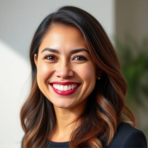 Retrato de Ana López, instructora de oratoria, sonriendo con profesionalismo.