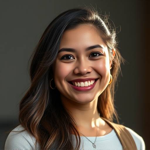 Retrato de Laura Pérez, alumna de Oratoria Brillante, con una sonrisa de éxito.